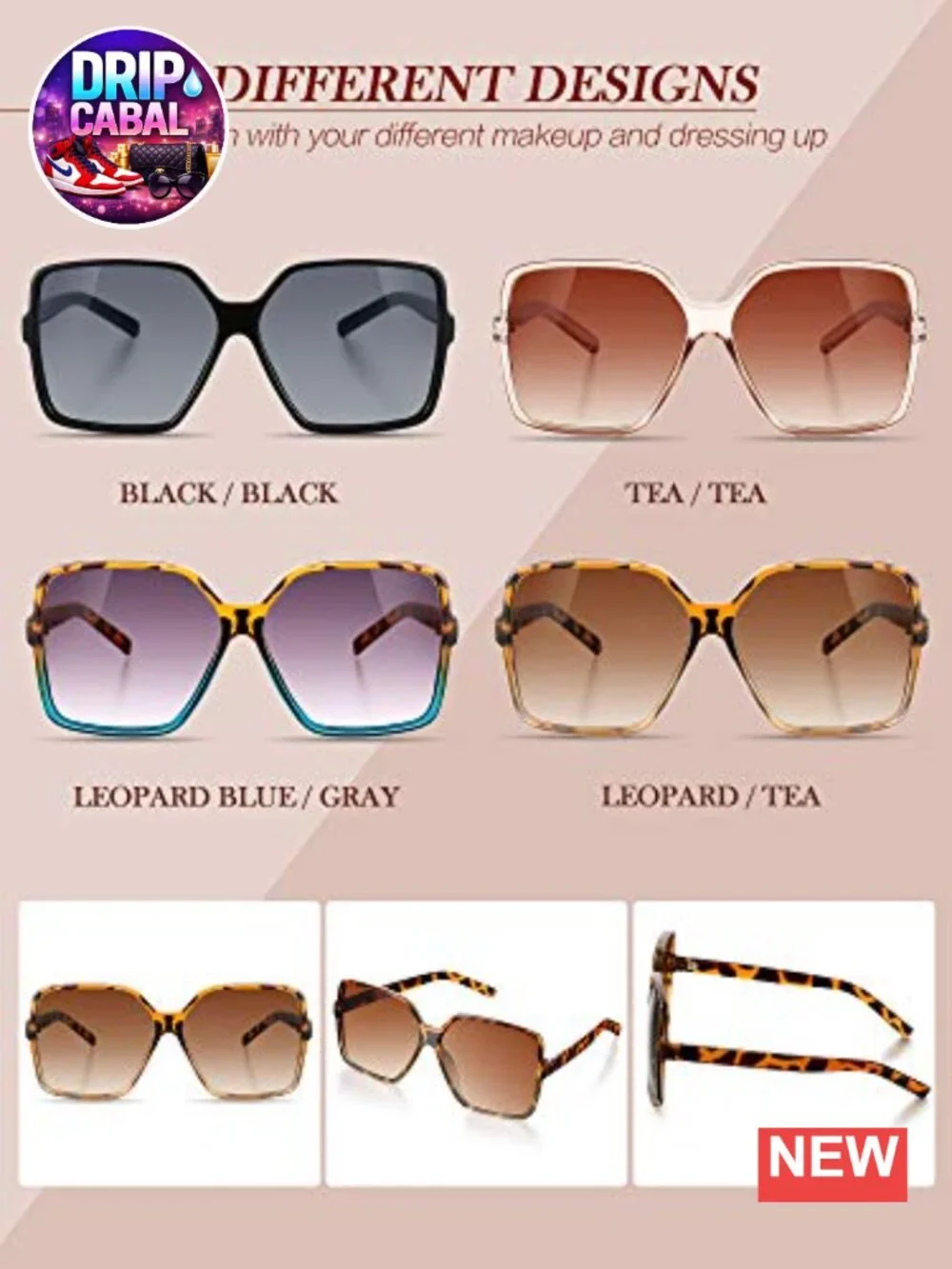 4 Pack Oversized Square Sunglasses for Women Flat Top Shades